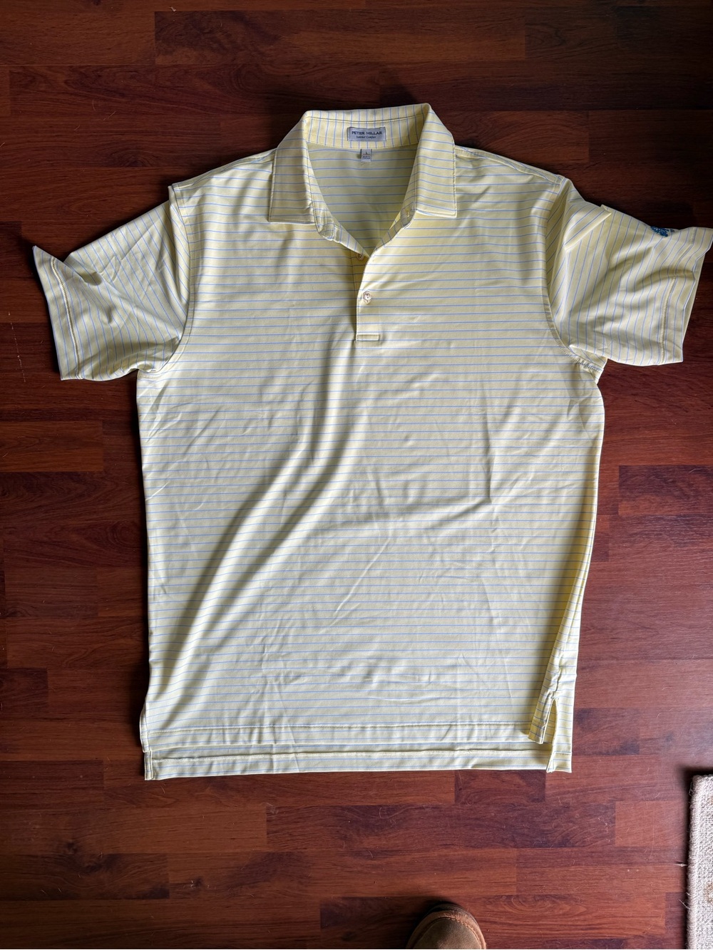 Peter Millar Summer Comfort Yellow Striped Polo Shirt Embroidered Course Sleeve